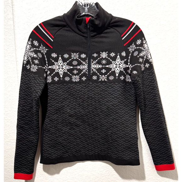 Newland Womens Ski Sweater Sz S Fair Isle Knit Snowflake Made Italy Quarter Zip - Picture 1 of 7